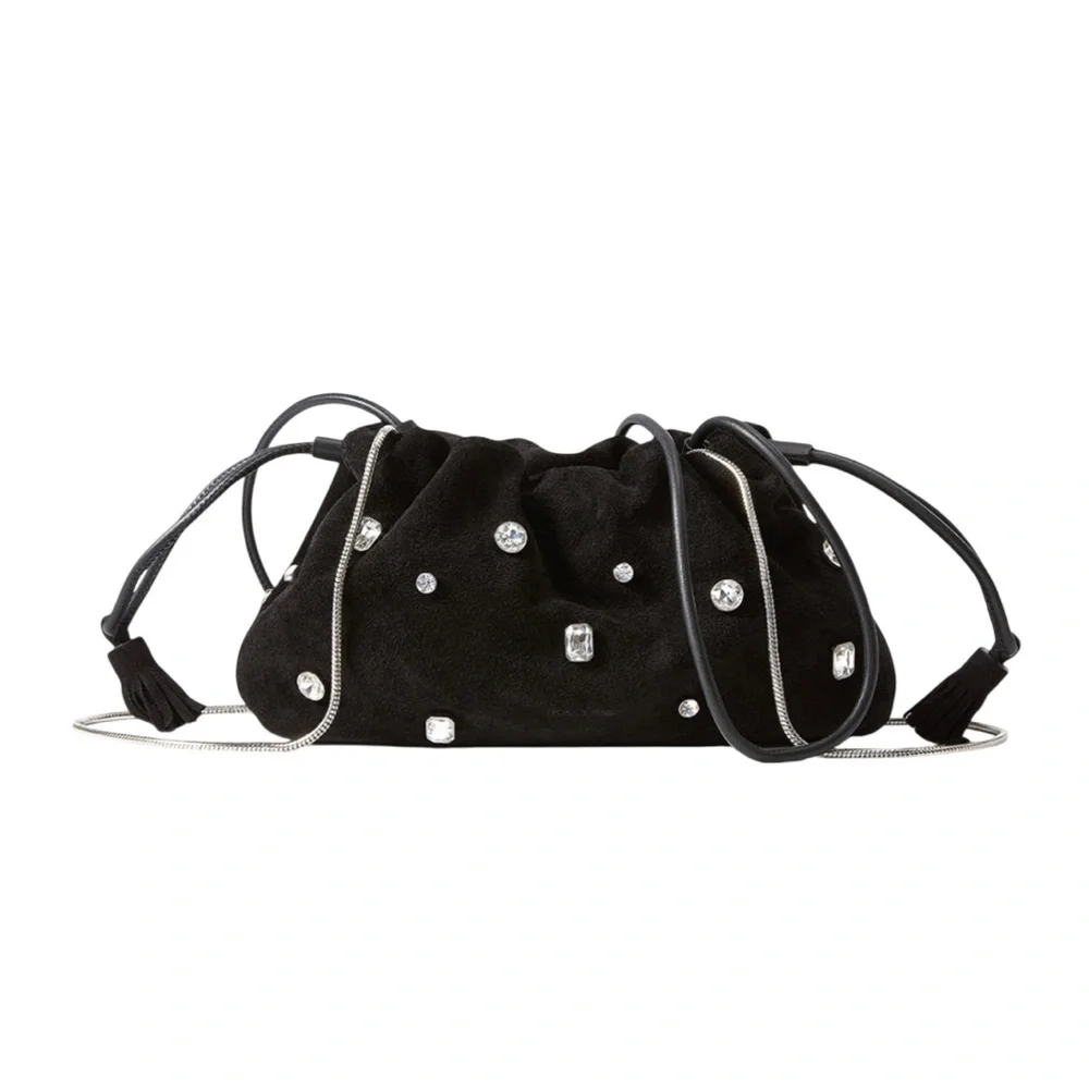 Veronica Beard Small Crystal-Studded Suede Clutch Bag